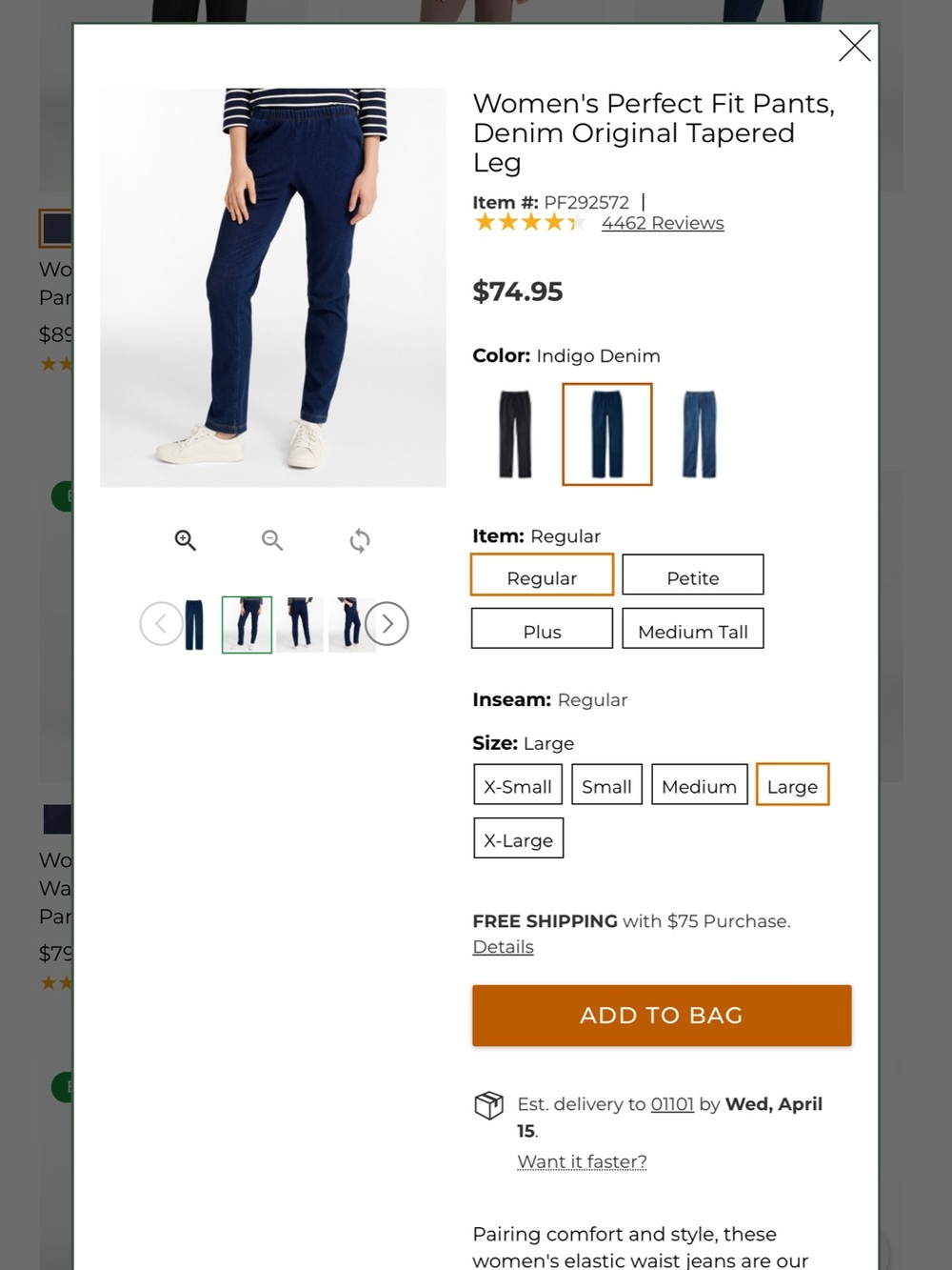 L.L. Bean Relaxed Elastic-Waist Jeans in Indigo Blue